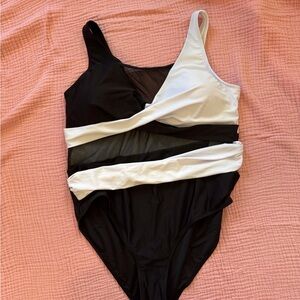 Black and White Women Swim One Piece